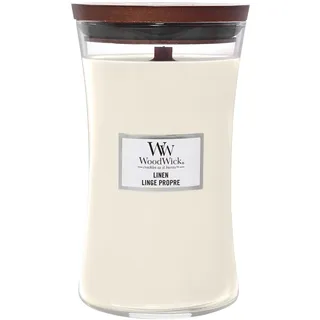 Woodwick Linen Duftkerze 610 g weiß