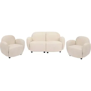 Mendler Wohnzimmer-Set HWC-P33, 2er-Sofa 2x Sessel, Stoff/Textil Chenille (330 g/m2) Öko-Tex ~ creme