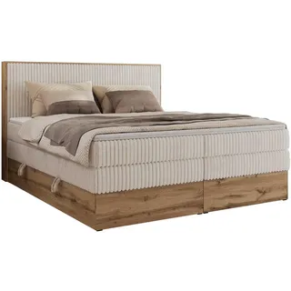 MKS Meble MKS Boxbett Wood Classic King 200/200 - Beige Cord - H4 - Textil - H4 , Rechteckig , 200x200 cm , Oeko-Tex® , Schlafzimmer, Betten, Boxspringbetten