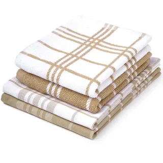 Encasa Frottee-Küchentuch-Set – 70x45 cm – saugfähiges Mehrzweck-Reinigungstuch, wiederverwendbares Handtuch und Geschirrtuch (4er-Pack – Beige, kein Frottee + Frottee)