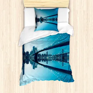 ABAKUHAUS New York Bettbezug Set für Einzelbetten, Einfarbiger Amerikaner, Milbensicher Allergiker geeignet mit Kissenbezug, Blau Weiss - Blau