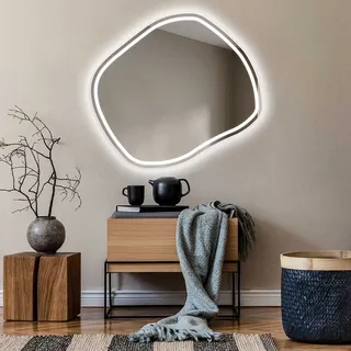 Unregelmäßiger asymmetrischer Spiegel mit LED Beleuchtung 64x54 cm - mit LED Beleuchtung - LED Farbe Kaltweiß 7000K - Individuell Nach Maß - Beleuchtet Wandspiegel Lichtspiegel Badezimmerspiegel ROM223 - Transparent
