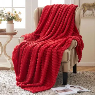 MIULEE Kuscheldecke Flauschig Decke Fleecedecke Flanell Einfarbig Wohndecken Couchdecke Flauschig Überwurf Mikrofaser Tagesdecke Sofadecke Blanket Für Sofa Schlafzimmer 60x80Inch 150x200cm Rot