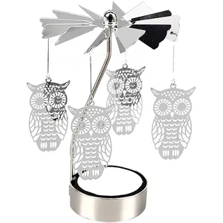 URFEDA Eule Teelicht Karussell Glas Teelichthalter Gold Teelichtglas Rotierender Kerzenhalter Eisen Metall Kerzenständer für Valentinstag Deko Geschenk Hochzeit Dekoration Wohnzimmer Tischdeko