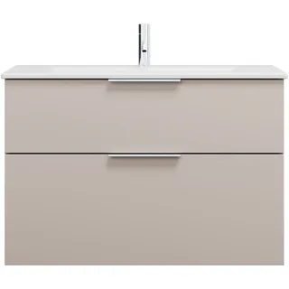 burgbad Eqio Slim Keramik-Waschtisch inklusive Waschtischunterschrank, 920x490x620mm, SHBT092F6583C0001G0146, Farbe: Lichtgrau Matt / Lichtgrau Matt, Griff Chrom G0146