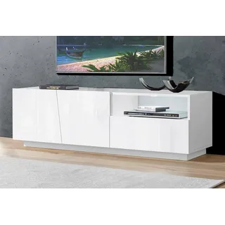Dmora - TV-Schrank Nino, niedriges Wohnzimmer-Sideboard mit 2 Türen, Fernsehständer-Basis, 100 % Made in Italy, 150 x 43 x 46 cm, glänzendes Weiß,