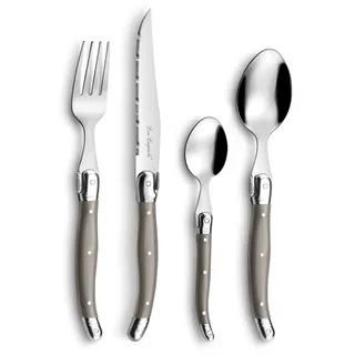 Lou Laguiole Steakbesteck TRADITION, Besteck, Edelstahl mit farbigen Kunststoffgriffen, taupe, für 12 Personen, 48-teilig