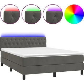 vidaXL Boxspringbett mit Matratze & LED Dunkelgrau 140x190 cm Samt - Grau