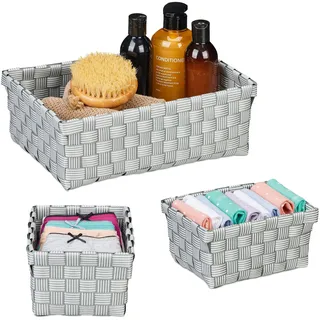 Relaxdays Aufbewahrungskorb 3er Set geflochten 24 x 32 x 13 cm grau/weiß