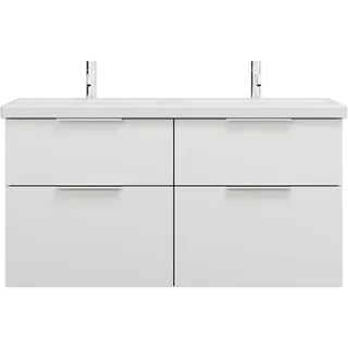 burgbad Eqio Keramik-Doppelwaschtisch inklusive Waschtischunterschrank mit 4 Schubladen, Breite 1230mm, SEYT123F2009C0001G0146, Farbe: Weiß Hochglanz / Weiß Hochglanz, Griff Chrom G0146