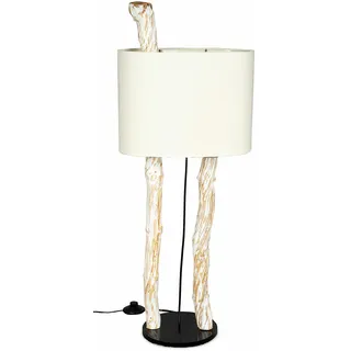 levandeo Stehlampe Höhe 95cm Treibholz Stehleuchte Holz Lampe Teakholz Weiß Braun Deko