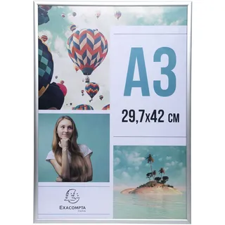 EXACOMPTA Ref. 83758D 1 Bilderrahmen A3, zum Aufstellen oder Aufhängen an der Wand, Aluminiumkanten, vertikale oder horizontale Verwendung, Maße: 42,7 x 33,1 x 2,6 cm, Kristallglas