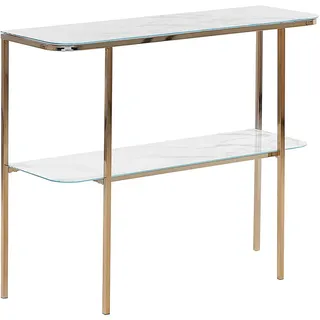 Beliani Konsolentisch Marmor Optik weiß/gold Calvert , Goldfarben, Weiß , Glas , 100x84x35 cm , Wohnzimmer, Wohnzimmertische, Konsolentische