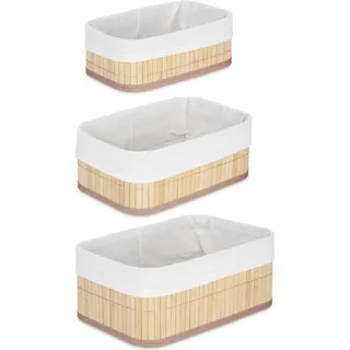 KIPIT | Bambuskörb - Aufbewahrungskorb - 21 x 31 x 12 cm - 3er Set - Organisationskorb - Bambus - Grau, Beige