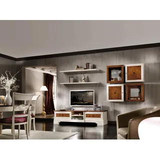 Wohnwand Wohnzimmer Set Vitrine Schrank Regal Set Wohnwände Regal Fernseh Wand - Braun