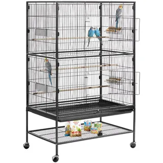 VEVOR Vogelkäfig, 800x520x1320 mm, Vogelvoliere aus Schmiedeeisen mit Sitzstangen, Schale & Kunststofffutternäpfen, Rollen, Vogelhaus für Papageien, Blaumeisen, Nymphensittiche & Kanarienvögel