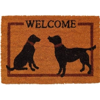 oKu-Tex Raja Fußmatte Kokos, Kokosmatte | für außen | Outdoor | Welcome Hunde | Aufdruck Schrift | 40 x 60 cm, PVC