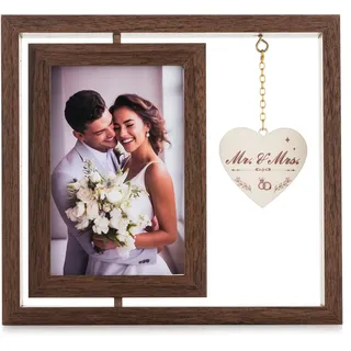 NUPTIO Geschenk Bilderrahmen Bilder Hochzeit: 4x6 Holz Geschenkideen Foto Valentinstag Paare Weihnachtsgeschenke Gift Jährige Hochzeitstag Fotos Gifts Fotorahmen Frame Braun Mr Mrs Anhänger