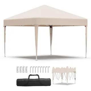 JUMMICO Pavillon 3x3 Höhenverstellbar Stabil Wasserdicht,Faltpavillon UV-Schutz 50+,Pavillion gartenpavillon für Markt, Garten, Events, faltzelt Beige