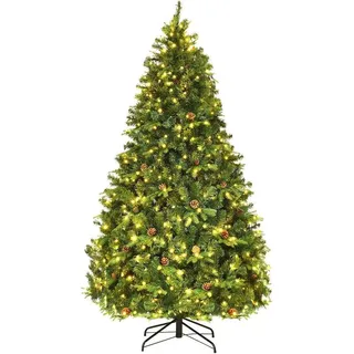 Costway 210cm LED Künstlicher Weihnachtsbaum, Christbaum mit Klappsystem und Metallständer, Tannenbaum geschmückt, Kunstbaum Weihnachten - Grün
