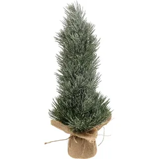 Mini Weihnachtsbaum künstlich, beschneit im Jutesack, Winter-Deko, Tischdeko H41cm