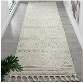 MY HOME Läufer »Bonvo 80x300 cm« rechteckig 19 mm Höhe mit Fransen, Hoch-Tief-Struktur, Wohnzimmer, Schlafzimmer, beige