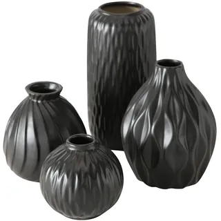 Boltze Vase Zalina 4-teilig (schwarz, Blumenvase, Keramik Vase für Blumen / Trockenblumen / Pampasgras, Höhe 9-15 cm, Vasen-Set) 1019192