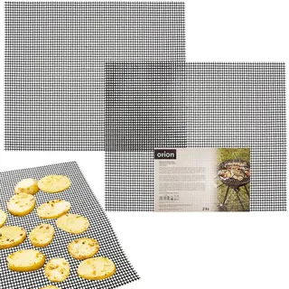Orion Grillmatte Grillnetz Matte aus Teflon Teflon-Matte Grillunterlage mit Antihaftbeschichtung zum Grillen Backen im Ofen wiederverwendbar feinmaschig 2er Set, 40x33 cm - Schwarz