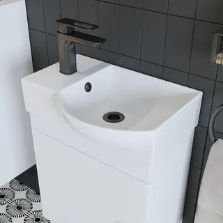 Badmöbelset - PUNTO - Unterschrank mit Waschbecken - Badezimmer Möbel - Gäste WC - Weiß