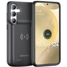 NEWDERY Akkuhülle für Samsung Galaxy S24 (5000mAh) Tragbare Ladebatterie Externe Handyhülle Batterie Wiederaufladbare Power Bank Akku Case für Galaxy S24(Qi-Laden)