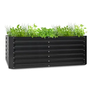 Blumfeldt Hochbeet aus Metall, Wetterfestes Stahl-Hochbeet für Balkon & Garten, Rostfreies Hochbeet Verzinkt, Freistehende Hochbeete 200x60x100 cm, 1200L Pflanzkübel Groß für Blumen, Obst, Gemüse - Schwarz