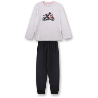 Schlafanzug SANETTA "Pyjama", Herren, Gr. 188, bunt (hellgrau), Obermaterial: 100% Baumwolle CO., Homewear-Sets Schlafanzug