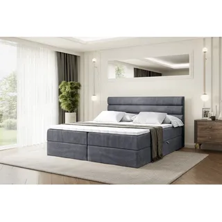 ALTDECOR Boxspringbett mit H4 Matratze und Topper - 160 x 200 cm - CELESTIA - Dunkelgrau Samt - Polsterbett mit Bettkasten und Lattenrost, Bett mit Stauraum - Dunkelgrau