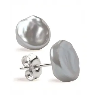 Damen Perlenohrringe Barocke Keshi Süßwasser Zuchtperlen in Weiß und Grau von SECRET & YOU - Perlen Ohrstecker Sterling Silber 925 - Erhältlich in 10 Größen von 7 mm bis 16 mm