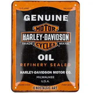 Nostalgic-Art Retro Blechschild, 15 x 20 cm, Harley-Davidson – Genuine Oil – Geschenk-Idee für Biker, Original Lizenzprodukt (OLP), aus Metall, Vintage Design, Blechschilder Sprüche