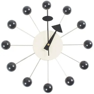 Milageto Große Wanduhr Modern, Holz 3D Wanduhr mit Kugeln, Silent Non-Ticking, batteriebetrieben, 32 cm, Kreative Candy Hängeuhr für Wohnzimmer Küche Büro, Schwarzer Ball