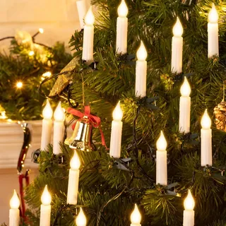 2,3m 20 LED Kerzen Lichterkette Warmweiß Weihnachtskerzen Flammenlose Kerzenlichter mit Clips für Innen Party Weihnachtsbaum Deko - Weiß, dunkelgrün