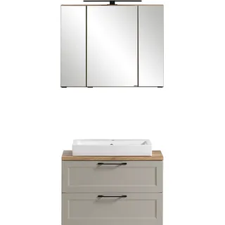 Waschtischset mit Keramik-Aufsatzbecken in kaschmir mit Wotan Eiche Nb. MARLING-03, B/H/T ca. 80/200/47 cm - Beige