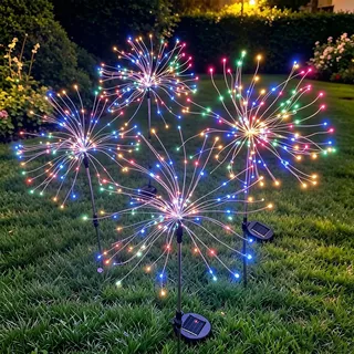 Joysing Solarleuchten für außen 4 Stück 120 LED Gartenleuchten Solar | 8 Modi Solar Gartenstecker Wasserdicht Solarleuchten Feuerwerk Solar Pusteblume für Terrasse Rasen Garten Deko