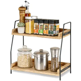 LCUHAVA Küchenregal Arbeitsplatte Kitchen Organizer 2 Stöckig Holz Regal Küche Organizer für die Arbeitsplatte Regal Schwarz für Küche Zuhause Büro