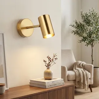 BARCELONA LED Goldene Wandlampe aus Metall für Innenräume, Moderne und Industrielle Nachttischlampe im Minimalistischen Vintage Stil, Schwenkbare Leuchte für Bad, Spiegel und Decke