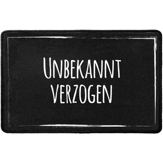 Pechkeks Fußmatte mit Spruch „Unbekannt verzogen. “ (Größe 67x43 cm; rutschfest, waschbar, schwarz)