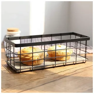 Allzweckkorb Metall Grid Aufbewahrungskorb Dekokörbe Haushalt Drahtkorb für Desktop Obst Snacks Küche Speisekammer (schwarz)