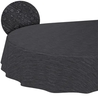 Tischdecke abwaschbar Wachstuch Wachstuchtischdecke Gartentischdecke Leinen-Optik Pflegeleicht Wasserabweisend 160 x 140cm (Oval) Anthrazit Schnittkante