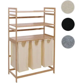 Bambus Wäschesammler HWC-P78, Wäschesortierer Wäschekorb Regal Wäscheorganizer, 3 Ablagen FSC® 125x8