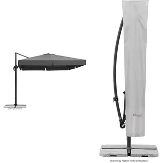 Schneider Sonnenschirm Rhodos, anthrazit, 300 x 300 cm quadratisch, 24 kg & Schutzhülle für runde Ampelschirme bis 300 cm Ø, 813-00, silbergrau, 206 cm x 35/38 cm 0,27 kg