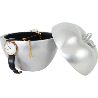 Deko Figur Apfel 21cm, Polyresin Schmuckdose Kosmetikdose, silber - Silber