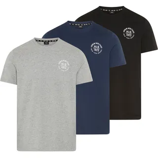 T-Shirt H.I.S, Herren, Gr. 5XL (72/74), schw, blau, mittelgrau melange, Single Jersey, Obermaterial: 100% Baumwolle. Obermaterial Melange: 85% Baumwolle, 15% Viskose, bedruckt, unifarben, schmal, Rundhals, gerader Abschluss, Shirts T-Shirt, schmal geschnitten, bedrucktes Design, aus 100% Baumwolle, Topseller