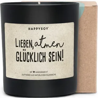 Lieben, atmen, glücklich sein - Duftkerze mit Spruch als Geschenk für Freundin, liebevolle Aufmerksamkeit, Liebe und Achtsamkeit, Kerze im Glas mit blumigem Duft
