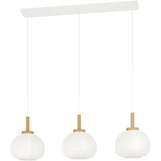 EGLO Hängelampe Summerhill, Pendelleuchte über Esstisch, Esszimmerlampe 3-flammig im Japan-Stil, Metall, Holz und Papier in Weiß, FSC-zertifiziert, E27 Fassung, 92,5 cm